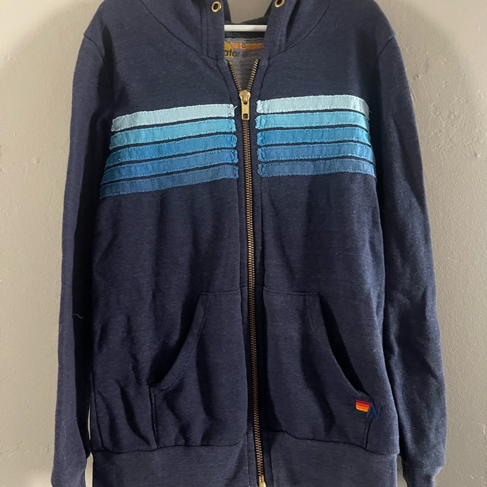 Aviator Nation Dark Blue Hoodie with Light Stripes